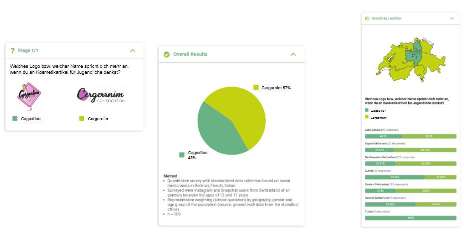 Example survey result with a pie chart